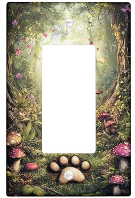 Placche di copertura per interruttore della luce della foresta fantasiosa, sentiero verde incantato con fiori e funghi, piastre da parete in termoplastica, bilanciere singolo di dimensioni standard