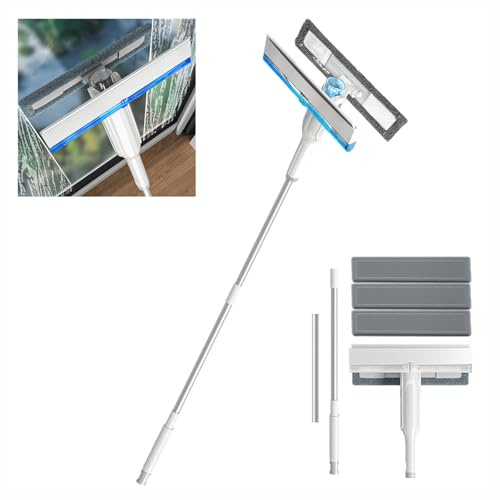 4 in 1 Spruzzo Lavavetri con Raccoglitore Acque Nere E 3 Panni, Lavavetri con Asta di Prolunga Lavavetri Professionale per Cabina Doccia con Finestrino