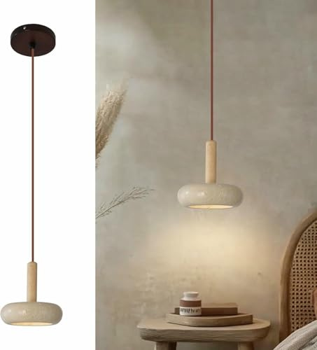Lampada a sospensione in stile Wabi-sabi giapponese con paralume rotondo in pietra naturale, lampadario in legno nordico, camera da letto comodino 7W per soggiorno sala da pranzo tavolo soffitto