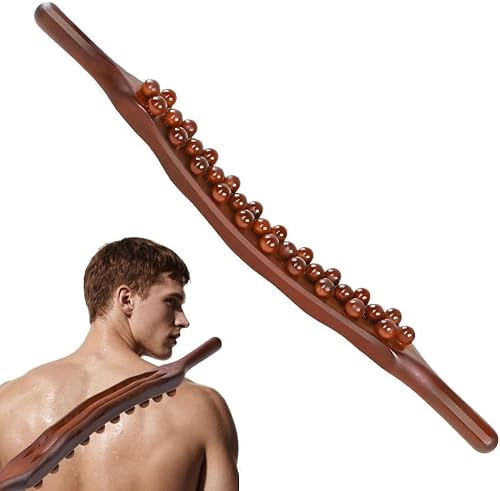 Gua Sha Stick mit 31 Holzmassageperlen, Ganzkörper Scraping Stick, Holzmassagewerkzeug für Lymphdrainage Muskelentspannung, Ergonomisches Design, Langlebige Holz Massagegerät(58cm)