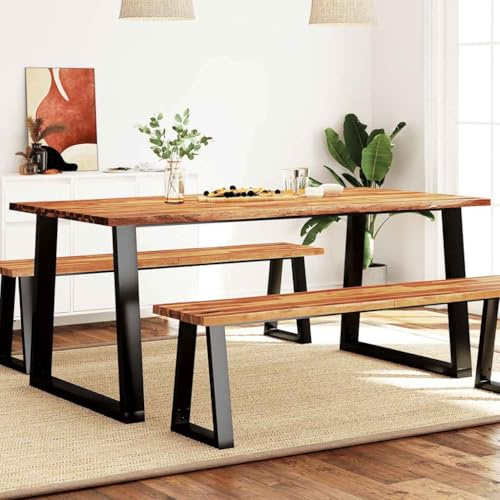 RMIHSJG Mesa de comedor con borde de árbol, mesa para cocina, 180 x 90 x 75 cm, madera maciza de acacia