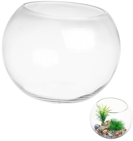 HEALEEP Klarer Runder Glasfischbehälter Aquarium für Goldfische Garnelen und Pflanzen Multifunktionale Tischdekoration für Wohnzimmer und Büro Robust und Dekorativ
