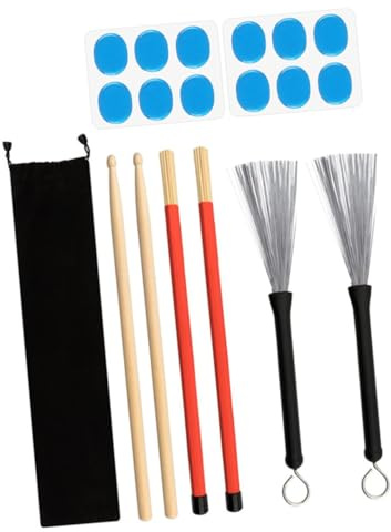 Milisten Drum Brush Set with Metal Wire and Bamboo Handles 3pcs Drumsticks and Dampeners Kit for Adult and Boys and Girls Drum Practice Includes Velvet Carry Bag