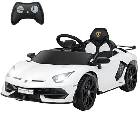GOPLUS Elbil för barn, Lamborghini barnbil med LED-strålkastare, signalfjärrkontroll, musik, USB och MP3, 3–5 km/h elektrisk bil, elbil för barn från 3 år (vit)