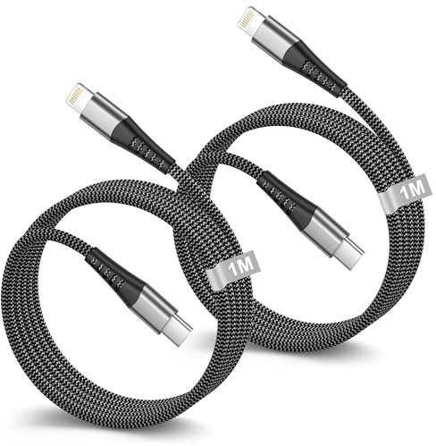 Câble USB C vers Lightning 1M/Lot de 2[Certifié Apple MFi],Câble iPhone USB C Cable Chargeur iPhone Charge Rapide Nylon Cable Lightning Cordon Fil pour iPhone 14 13 12 11 Pro Max/Mini/XS/XR/8/SE/iPad