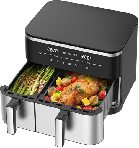 Freidora de Aire Doble Cesta XXL 11L – 2600W Air Fryer (4L+7L), 10 Programas, Sync Finish y Dual Cook, Pantalla Táctil LED, Recordatorio de Agitar, 80–200°C