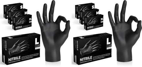 The Real Touch K-MART Gants jetables multi-usages en nitrile noir, non poudrés gant nitrile extra résistants - Boîte de 100 (noir, Large) (Lot de 2)