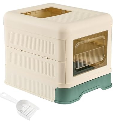 Caja de Arena for Gatos Completamente Cerrada con Tapa y cajón, Entrada Frontal Plegable, Salida Superior, Bandeja de Arena antisalpicaduras(Groen)