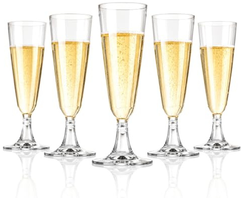 50 Stück Sektgläser Plastik,150ml Transparent Kunststoff Sektgläser | Mehrweg Weingläser für Geburtstag Hochzeit Party Picknicks Outdoor, Champagnergläser-Set (2-teilig & steckbar)