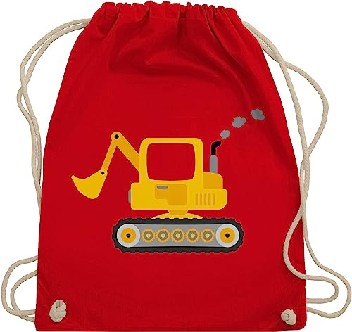 Turnbeutel Rucksack - Kinder Traktor und Co. - Bagger - Unisize - Rot - stoffbeutel kindergarten kinderrucksack fahrzeuge turnsack kindergartenrucksack für flugzeugen beutel kindergartentasche