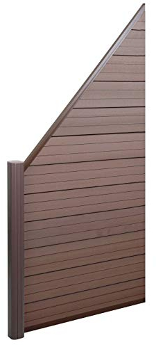 Mendler WPC-Sichtschutz Sarthe, Windschutz Zaun, Alu-Pfosten Erweiterungselement schräg Links, 0,95m - braun