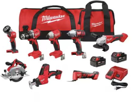 Milwaukee M18 Kabelloses Kombi-Kit 8-Werkzeug mit drei und Ladegerät