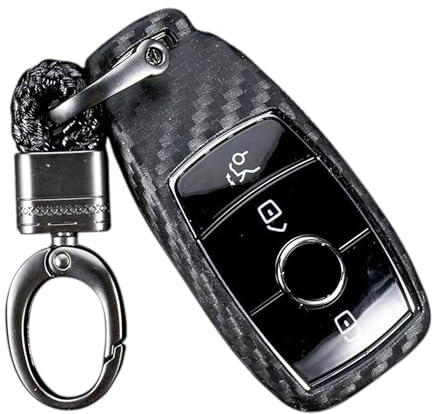 M.JVisun Weich Autoschlüssel Fall für Mercedes-Benz 2019-2022 A Klasse C Klasse G Klasse 2017-2022 E Klasse 2018-2021 S Klasse Silikon TPU Kohlefaser Muster Abdeckung - Schwarz - Weben Schlüsselbund