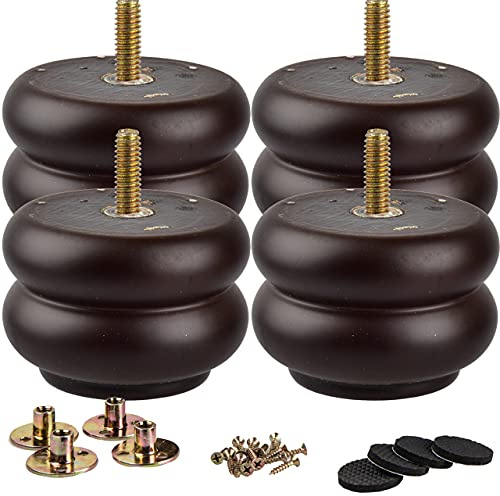 La Vane 7cm Massivholz Möbelfüße Rund mit M8 Bolzen- Ø10cm 4er Set Walnuss | Ø10.5 cm (statt üblich 6 cm) Höhere Tragkraft für schwere Sofa/Bett/Schrank/Ottomane, mit M8 Montageplatten & Bodenschoner