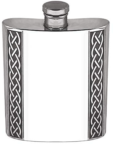 English Pewter Company Kidney-shaped 6oz Pewter Hip Flask with Polished Finish and Embossed Celtic Knot Design [CEL620]