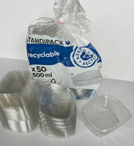 Nicoletti 50 VASCHETTE PER ALIMENTI CONTENITORI CON COPERCHIO ERMETICO IN PET IDEALI PER CIBO FRESCO, RISTORAZIONE, PAUSA PRANZO, CONSERVAZIONE FREEZER CONGELAMENTO (500 cc (13x11x6))