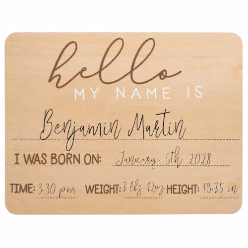 Pearhead Baby Willkommensschild, Geschlechtsneutrale Hello Baby Ankunft Foto Requisite, Geburtsstatistiktafel Foto Requisite, Holz