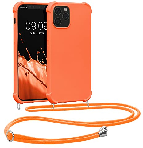 kwmobile Crossbody Case Compatible with Apple iPhone 12 / iPhone 12 Pro Case - TPU Silicone Cover with Strap - Fruity Orange