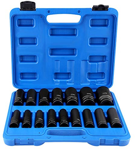 Schlagschrauber Nüsse Set, 16-Teilig, 1/2 Zoll Antrieb, Sechskant 10mm-32mm, mit Werkzeugkasten
