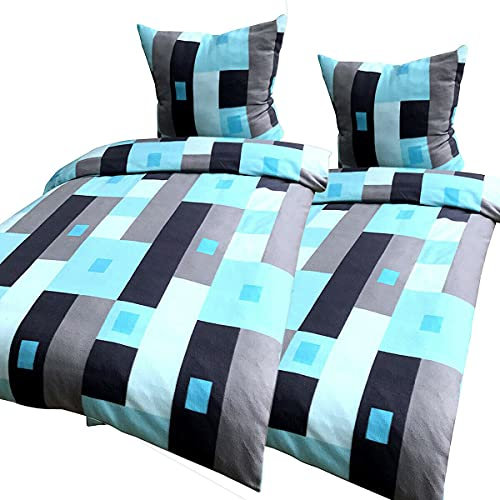 T&Y Trade 4 TLG Winter Thermofleece Bettwäsche Microfaser 135x200 cm Thermo Fleece Flausch weich kuschelig warm kariert London TÜRKIS