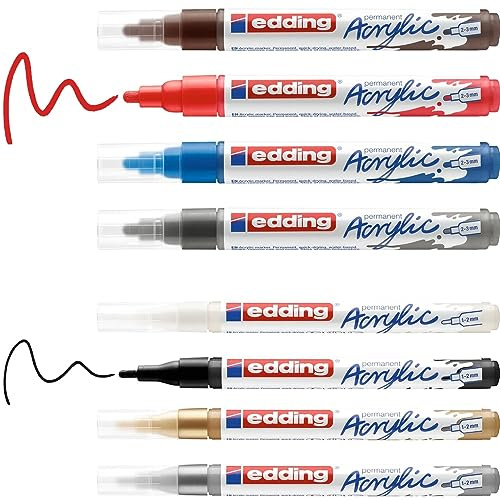 edding Start Easy Set - Acrylmalstifte, wasserfest; feine und mittlere Spitze - Set mit 8 Acrylstiften (beliebte Farben) - Acrylstifte für Leinwand oder Holz - für Steinmalerei