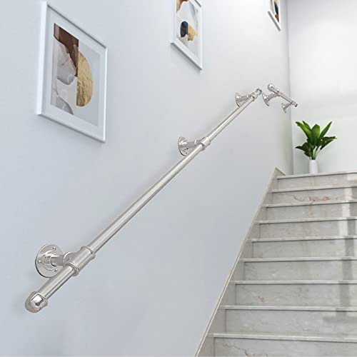 Pasamanos para escaleras - 3m/3.6m/4m/5.2m - Plata, Planeador montaje Barandilla Corredor de seguridad antideslizante para niños mayores, Metal forjado de hierro a mano para interiores y exteriores