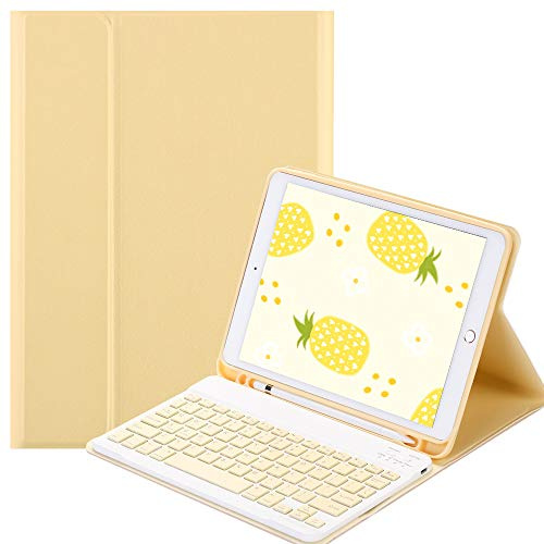 QYiiD Funda con Teclado para iPad Mini 5/ Mini 4 / Mini 3 / Mini 2 / Mini 1, Funda Protectora Delgada con Ranura de Lápiz, Español Ñ Teclado Inalámbrico Desmontable, Amarillo