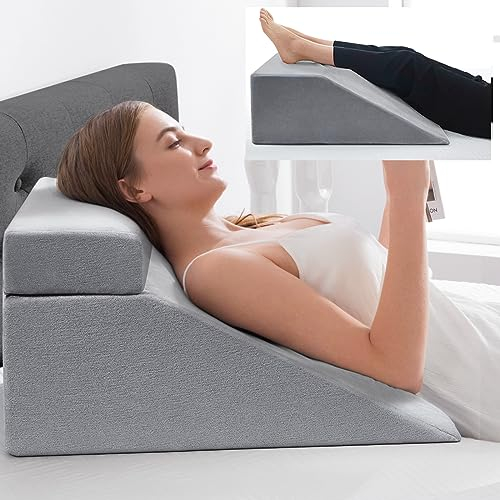 NOFFA Lesekissen & Keilkissen zur Beinerhöhung, Memory Foam Nacken-, Rücken-, Beinstützkissen, abnehmbares Mehrzweckkissen für Bett, Sofa, Sitzen, Schlafen, Ruhe (Grau)
