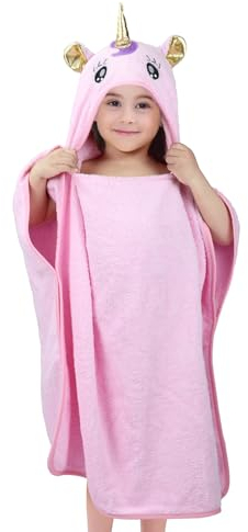 Gaga city Toalla de Baño de Unicornio para Piscina, Poncho Infantil, Albornoz de Playa Regalo para Bebe o Niña, Rosa 1-5 años