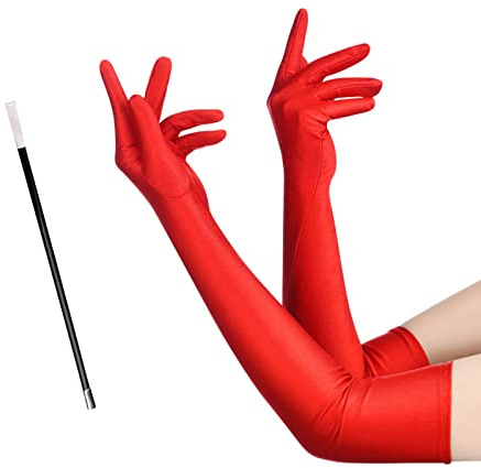 MIVAIUN Rote Handschuhe, Ellenbogenhandschuhe, lange Handschuhe, Satinhandschuhe, Opernhandschuhe, 1920er Jahre Fancy Dress Handschuhe, 1920er Jahre Stil Prom Handschuhe
