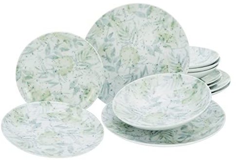CreaTable, 25871, Serie Tropical - Serie Home, 12-teiliges Geschirrset, Teller Set aus Porzellan, spülmaschinen- und mikrowellengeeignet, Made in Europe