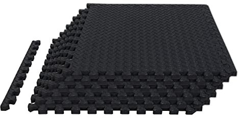 TCE AUPM001BK ineinandergreifende Schaumstoffmatte, schützende Übung, Workout, Puzzle, Bodenmatte, Fliesen für Heim-Fitnessgeräte – 6 Stück, 24 Quadratfuß, schwarz