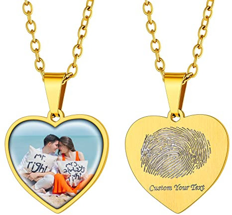 Supcare Halskette Damen/Herren Herz Schmuck 316L Personalized Gravur Edelstahl Dog Tag Anhänger mit Fingerabdruck/Foto/Textgravur Memorial Erkennungsmarke Kette Geschenk Valentinstag A-Herz-Gold