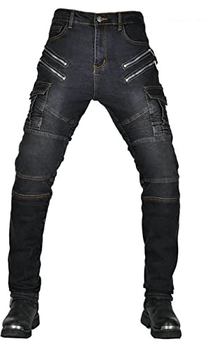 HOMDECR Motorbike Trousers Protective Pants, Mens Motorcycle Jeans Made with Breathable Wear-resistant Kevlar with 2 Pair Protect Hip & Knee Removable Pads Jean (Black,M)