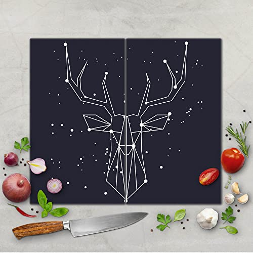 banjado Schneidebrett Glas mit Motiv Sternbild Hirsch - großes zweiteiliges Glasschneidebrett rechteckig 2 x 30 cm x 52 cm - auch verwendbar als Schneidebrett Herdabdeckung