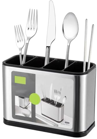 Behälter für Küchenutensilien, Utensilienhalter Aus Edelstahl, Küchen Utensil Behälter, Besteck-Abtropfkorb, Rutschfest Besteck-Abtropfbehälte Gabel Löffel Lagerung Organizer mit Ablaufboden