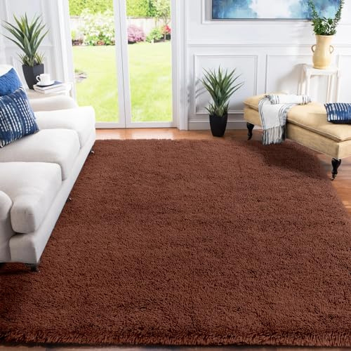 XSIVOD hochflor Wohnzimmer Teppich, Schlafzimmer Bettvorleger, Moderner zottelig flauschig weich Teppiche für Kinderzimmer Anti-Rutsch Unterseite waschbarer, 160x230 cm, Braun