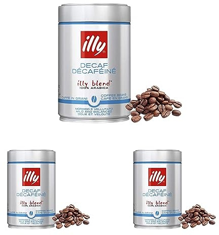 illy Coffee, Decaffeinated Coffee Beans, Medium Roast, 100% Arabica Coffee Beans, 250g (Pack of 3)