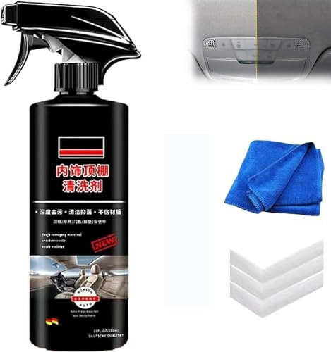 Kit de limpiador de forro de techo para detalles de coche, limpiador de forro de techo de coche, spray limpiador multiusos para interiores de coche, potente kit de eliminación de manchas (250 ml)