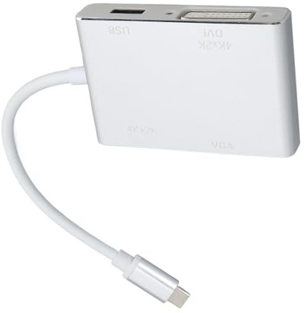 Alomejor Adaptateur USB C Hub 4 en 1 Type C vers HD VGA DVI, Idéal pour Plusieurs Moniteurs, Présentation de Conférence au Bureau
