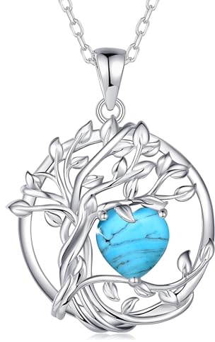 FANCIME Lebensbaum Birthstone Kette für Damen 925 Sterling Silber Baum des Lebens Birthstone Anhänger Halskette Schmuck Geschenke für Frauen Mädchen, Kettenlänge: 40+5 cm