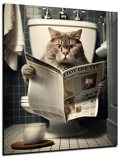 DARO Design - Bilder Deko Gäste WC Wandbild Badezimmer Bad Toilette Kunstdruck Bild auf 6mm HDF 30x40 cm Katze Wanddeko - lustige Wandbilder Leinwand Poster Aesthetic Room Decor Cat Kitten
