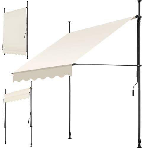 tectake Store banne sans Perçage Auvent Marquise Retractable avec Manivelle Multi-Fonction Store latéral Enroulable Brise Vue Brise Soleil Opaque en Aluminium - Beige, 150 x 180 cm