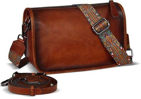 HESHE Umhängetasche für Damen, Leder, Hobo-Geldbörse, trendig, leicht, Boho-Schultertasche mit zwei Riemen, Designer-Umhängetasche, Braun, Small
