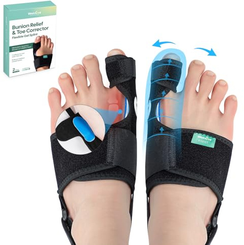 Welnove Bunion Corrector - Orthopedic Bunion Splint - Big Toe Separator Pain Relief for Women & Men - Bunion Correction Toe Straightener with Non-slip Strap, Day Night Support (Black, 2 Count)
