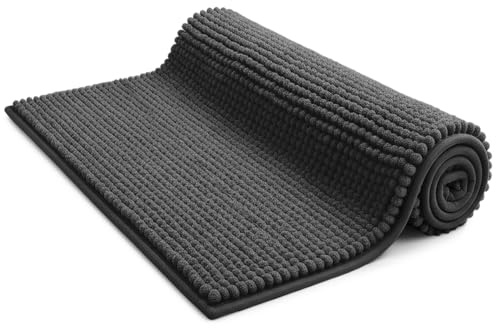 KEPLIN Non-Slip Microfibre Bath & Toilet Mat - Soft, Plush & Comfortable Rug with Machine Washable Design - Water Absorbent & Quick Drying to Keep Bathroom & Home Hygienic & Clean (50x80cm) Grey