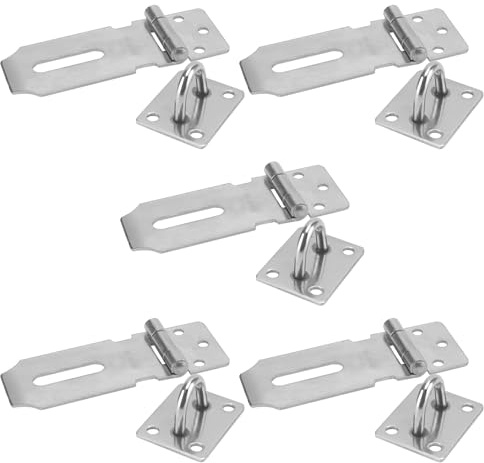 YUENPUN 5 PCS 3 Inch Stainless Steel Padlock Hasp, Door Hasp and Staple with Padlock, Shed Latch and Padlock Door Lock, Padlock Clasp Heavy Duty Gate Security for Window Cupboard Cabinet, Silver