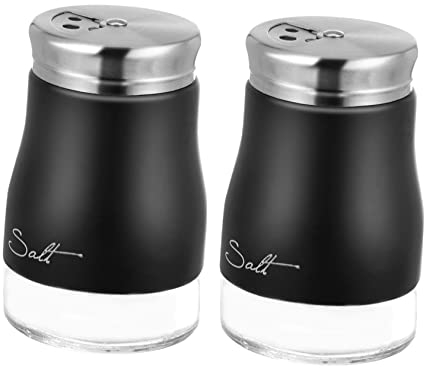 ABOOFAN Seasoning Shaker and Glass Shaker Set, 2pcs Black Glass Spice Jars with Stainless Steel Lids, Kitchen Pepper Container for Cooking and Dining