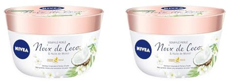 NIVEA Baume Corps Soufflé Perlé (1 x 200 ml), soin corps hydratation 24 h, baume hydratant à l'huile de monoï et au parfum tropical de noix de coco (Lot de 2)