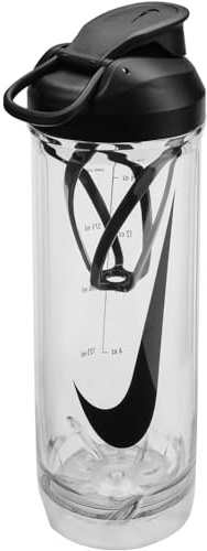 Nike TR Recharge Shaker Bottle 2.0 24oz 709 ml Shaker Drinking Bottle Protein Shaker Fitness Training, Clear/Black/Black/Black